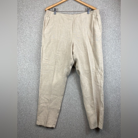 J. Jill love linen pull on pants L tan elastic waist high rise Lagenlook beachy - Picture 1 of 9